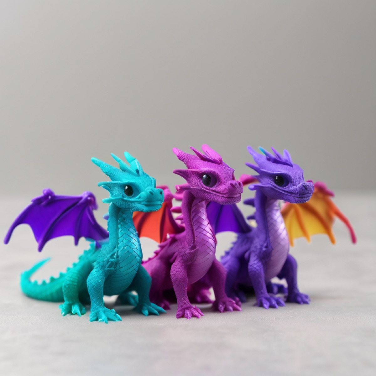 3D-printed mini flexi dragon and axolotl fidget toys