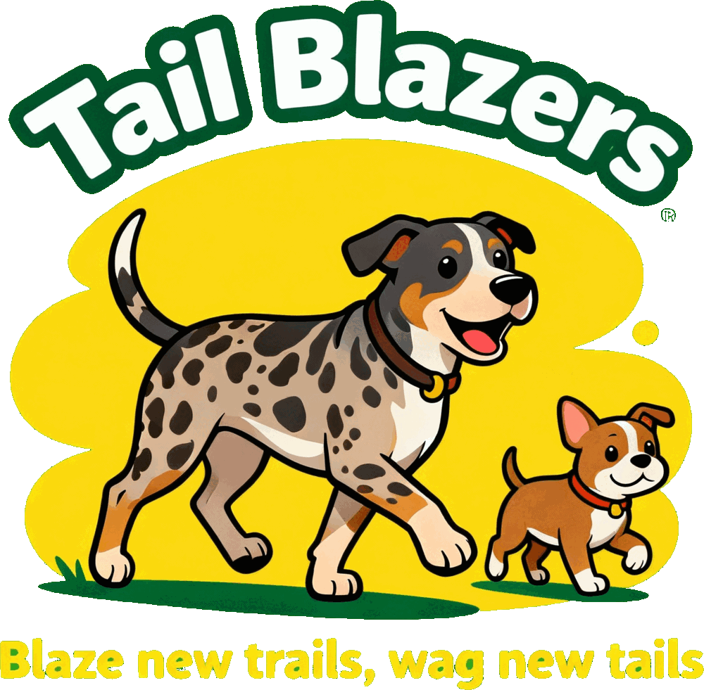 NYC Tailblazers mascot: two dogs with the tagline Blaze new trails, wag new tails.